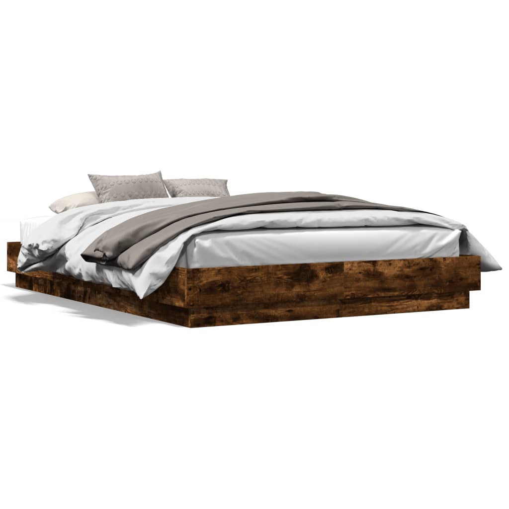 vidaXL Bed Frame with LED without Mattress Smoked Oak 120x200 cm