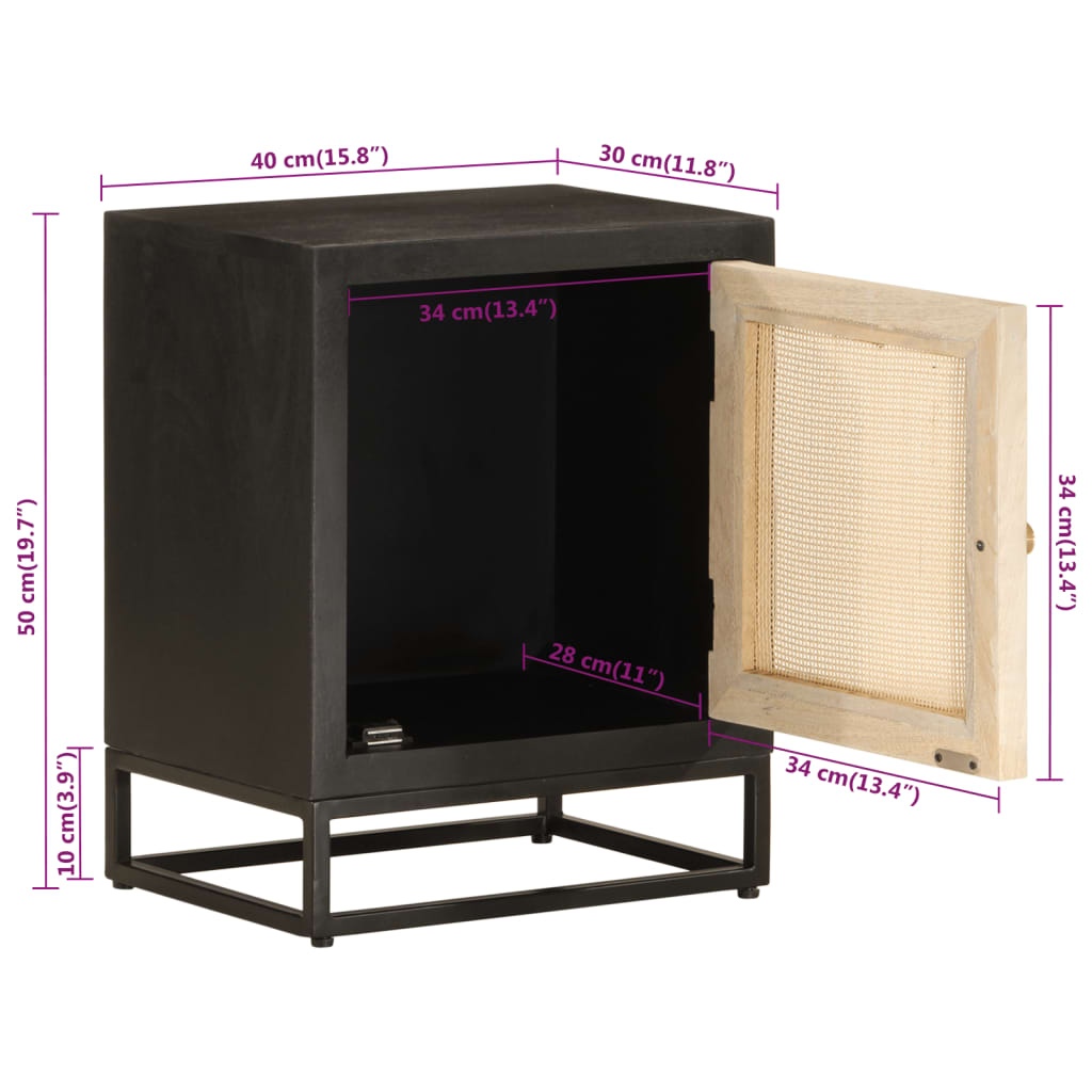 vidaXL Bedside Cabinet Black 40x30x50 cm Solid Wood Mango and Iron