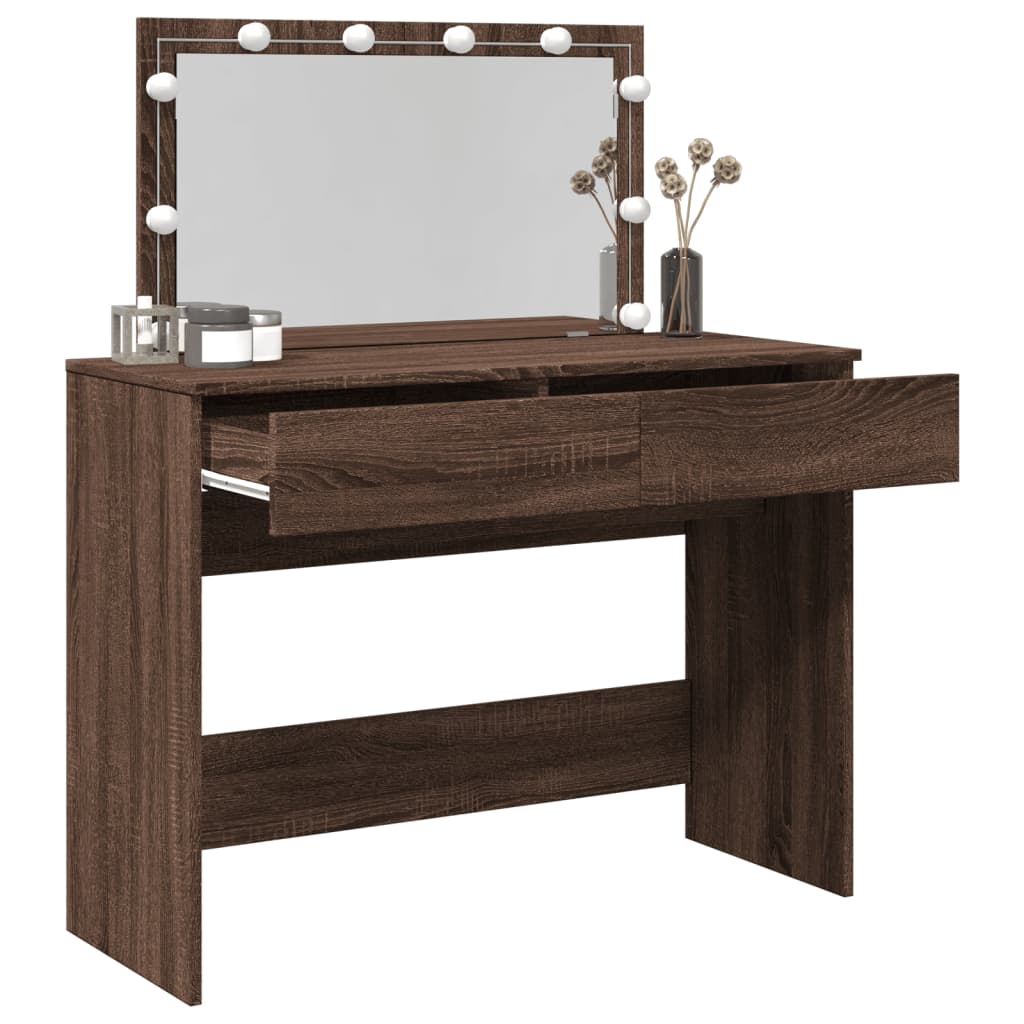 vidaXL Dressing Table with LED Brown Oak 100x40x120 cm