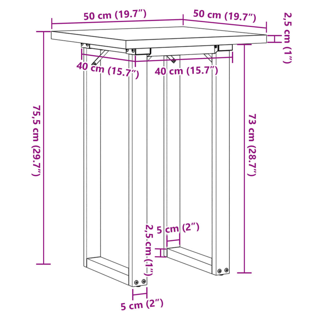 vidaXL Dining Table O-Frame 50x50x75.5 cm Solid Wood Pine and Cast Iron