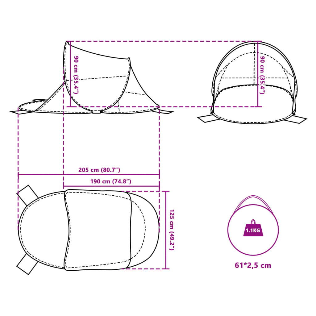 vidaXL Beach Tent Grey Pop-up Waterproof