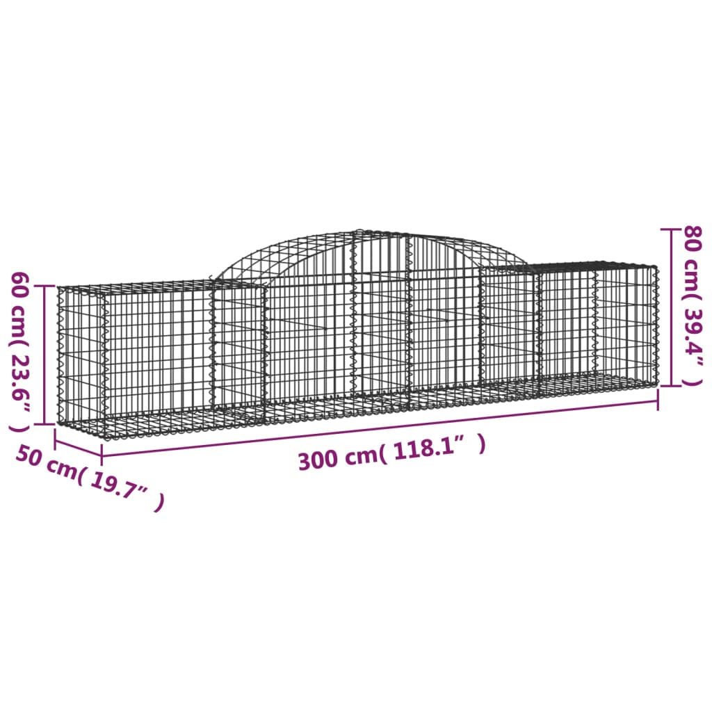 vidaXL Arched Gabion Baskets 2 pcs 300x50x60/80 cm Galvanised Iron