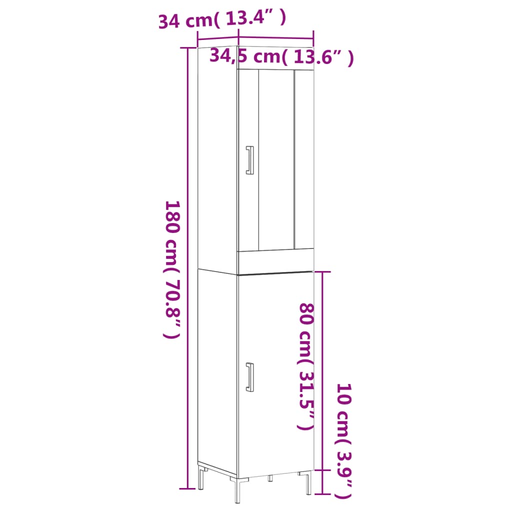 vidaXL Highboard Brown Oak 34.5x34x180 cm Engineered Wood