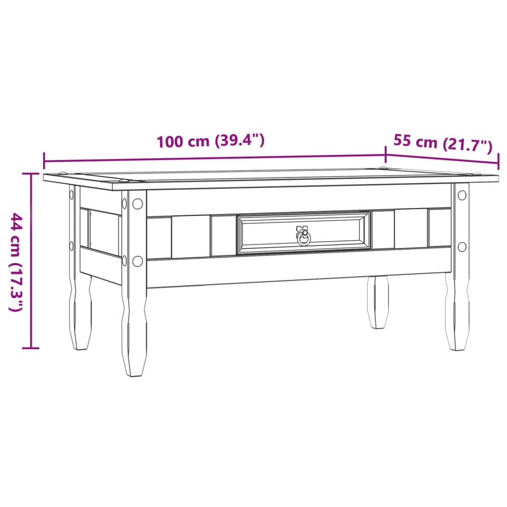 vidaXL Coffee Table Mexican Pine Corona Range Grey 100x55x44 cm