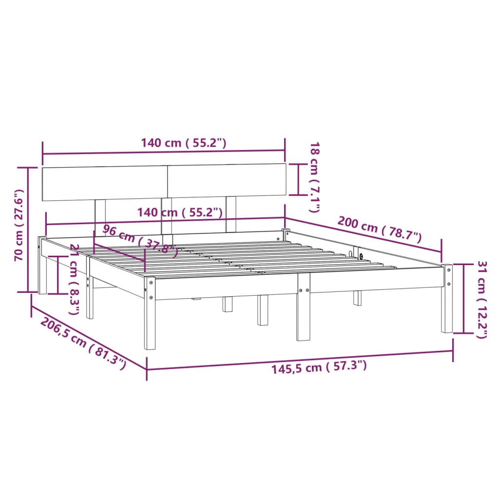 vidaXL Bed Frame without Mattress Solid Wood 140x200 cm