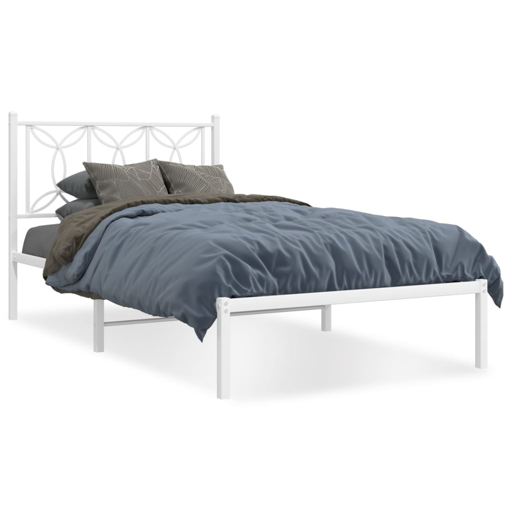 vidaXL Metal Bed Frame without Mattress with Headboard White 100x200 cm