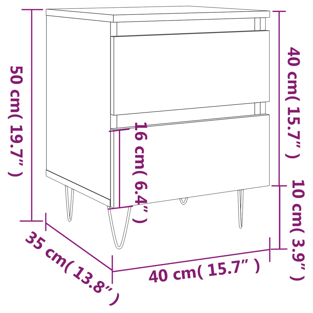 vidaXL Bedside Cabinet Sonoma Oak 40x35x50 cm Engineered Wood