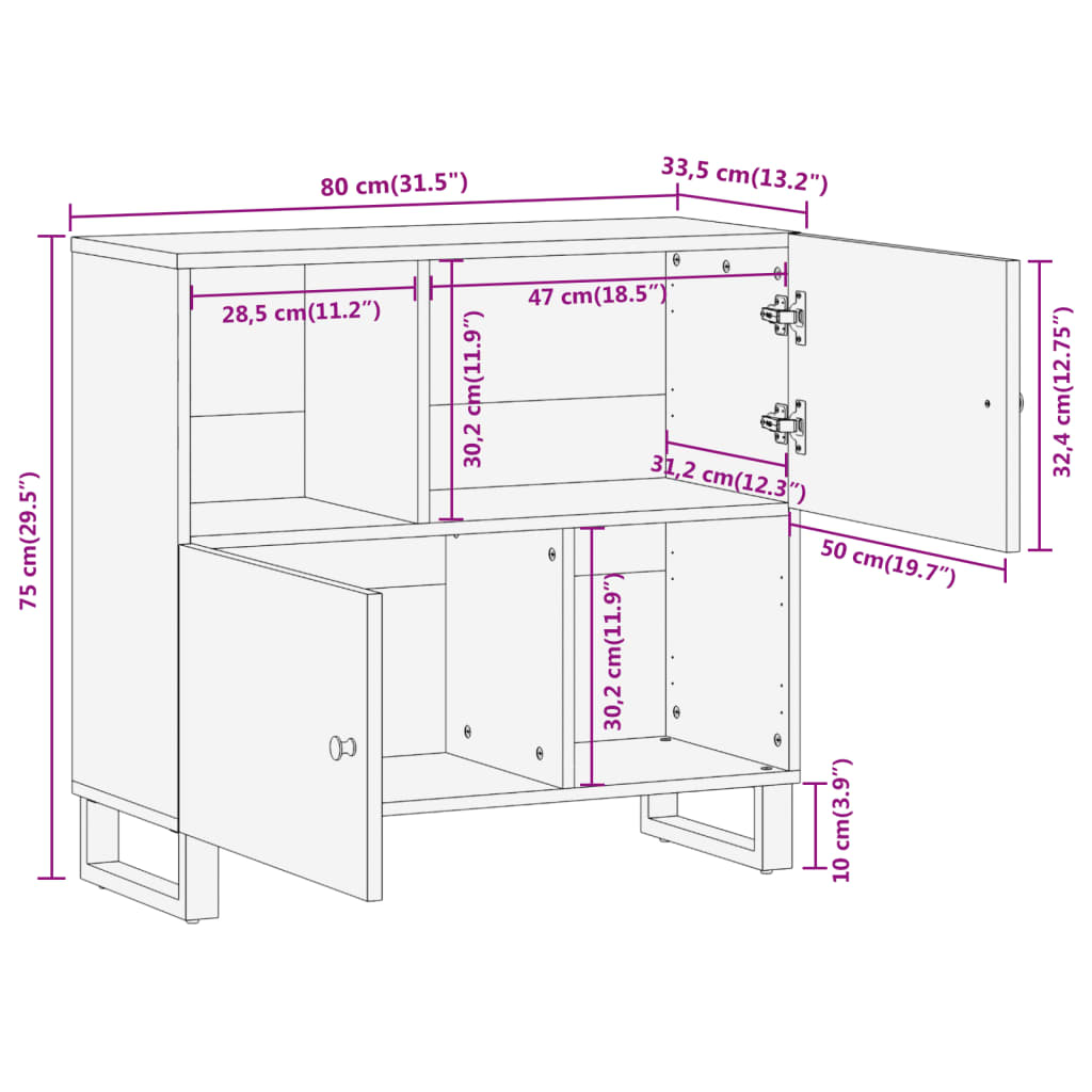 vidaXL Side Cabinet Brown and Black 80x33.5x75 cm Solid Wood Mango