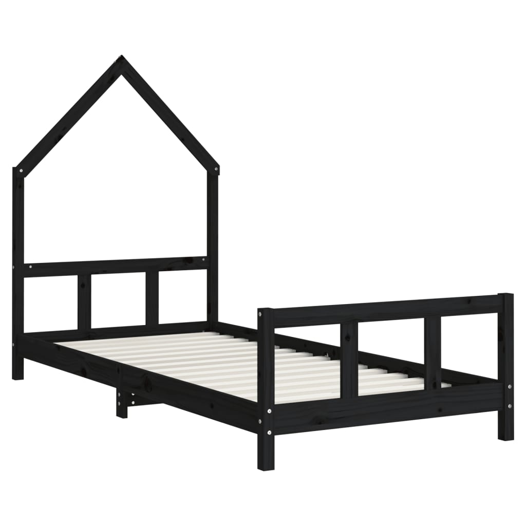 vidaXL Kids Bed Frame Black 90x200 cm Solid Wood Pine