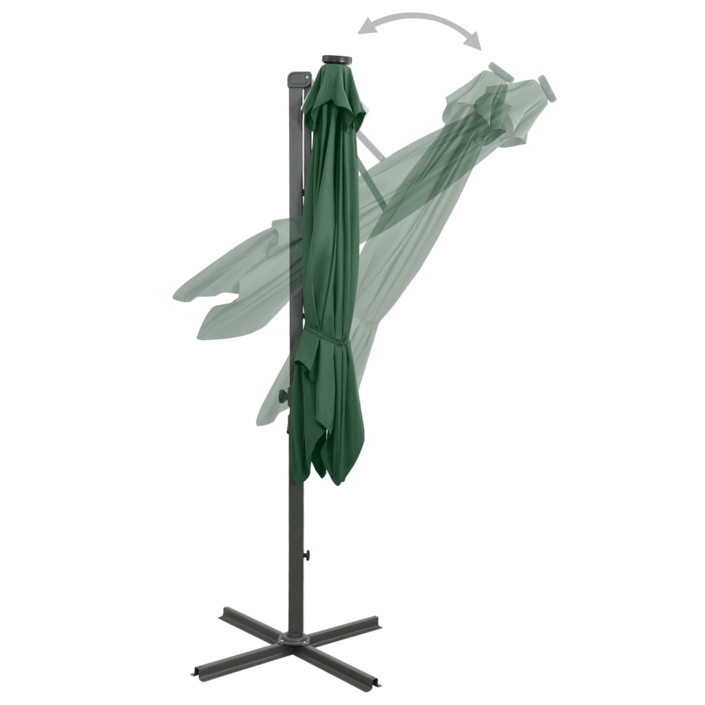 vidaXL Cantilever Garden Parasol with Pole and LED Lights Green 250 cm