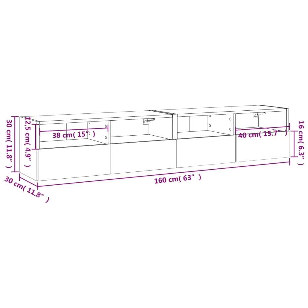 vidaXL TV Wall Cabinets 2 pcs Grey Sonoma 80x30x30 cm Engineered Wood