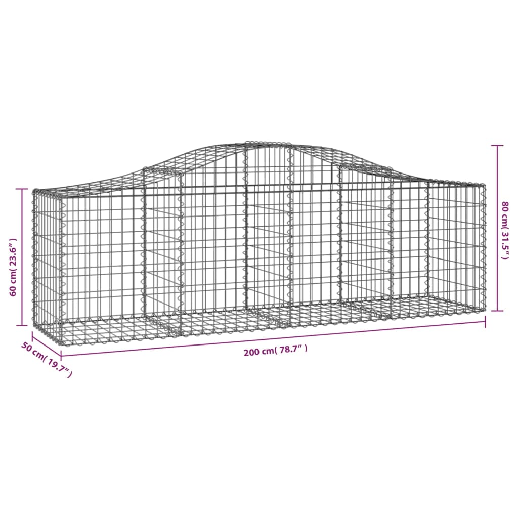 vidaXL Arched Gabion Baskets 14 pcs 200x50x60/80 cm Galvanised Iron