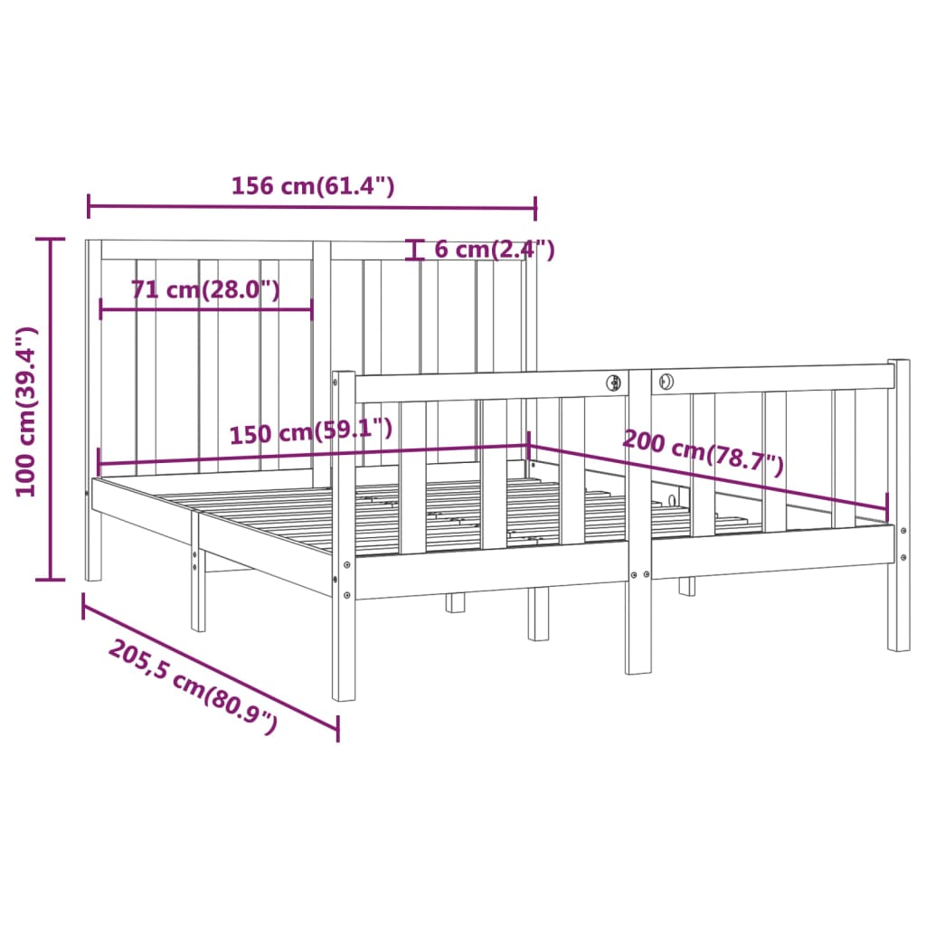 vidaXL Bed Frame without Mattress 150x200 cm King Size Solid Wood