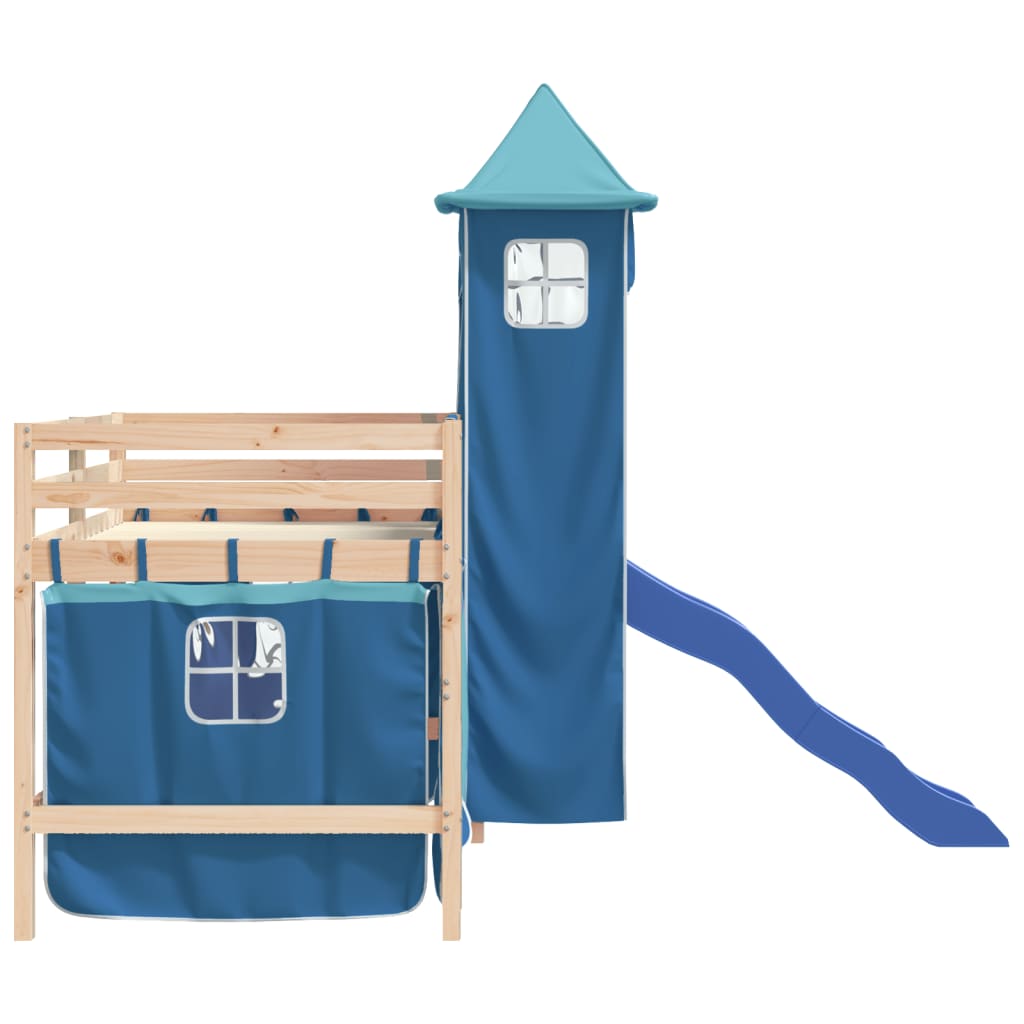 vidaXL Kids' Loft Bed with Tower without Mattress Blue 90x200 cm