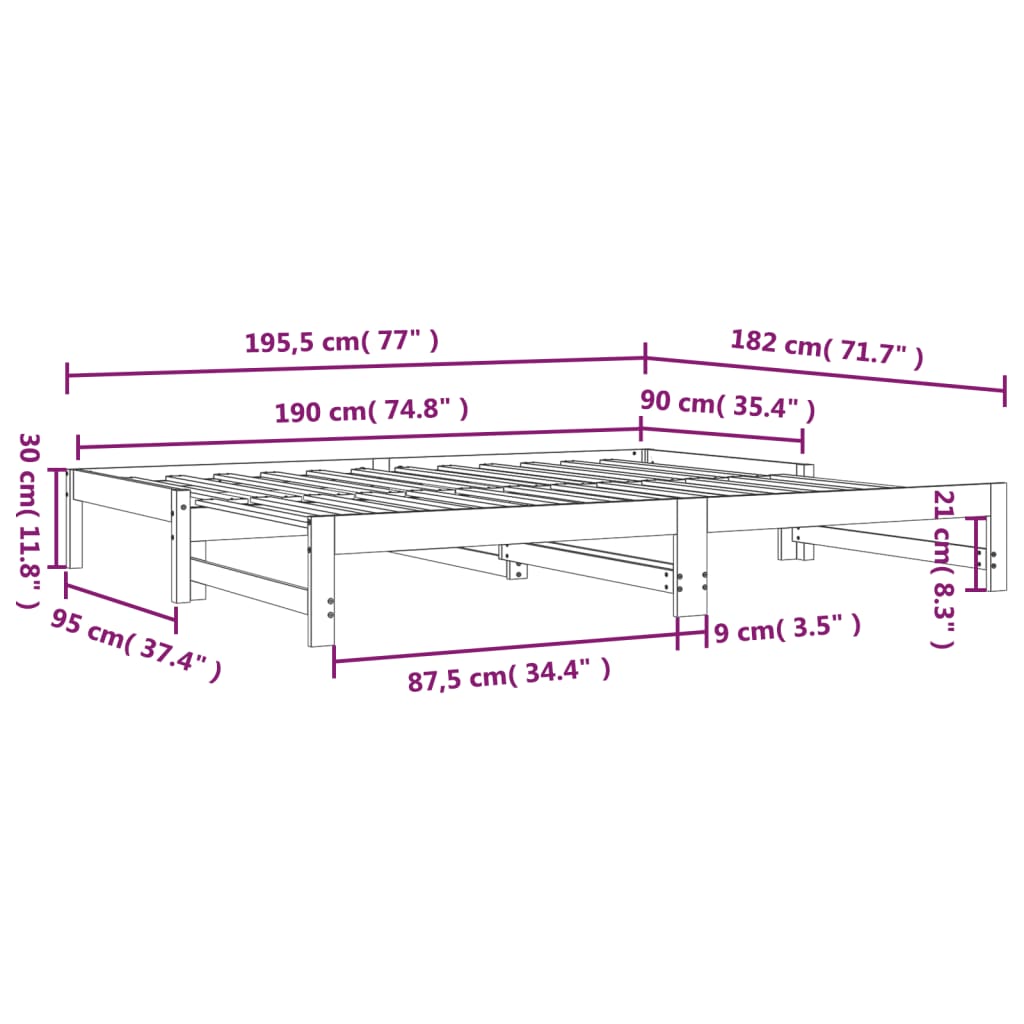 vidaXL Pull-out Day Bed without Mattress White 2x(90x190) cm