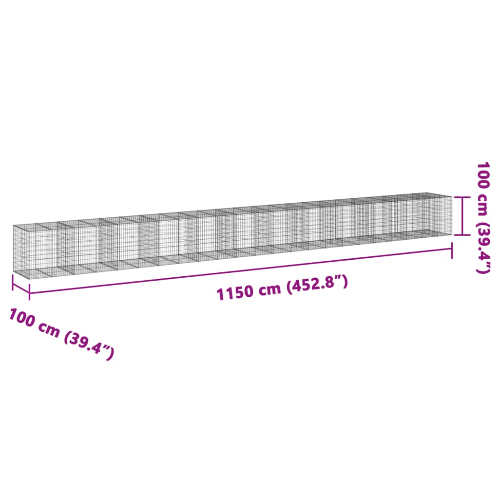 vidaXL Gabion Basket with Cover 1150x100x100 cm Galvanised Iron