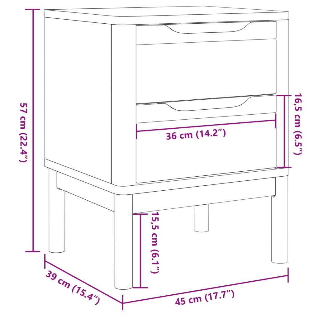 vidaXL Bedside Cabinet FLORO Wax Brown 45x39x57 cm Solid Wood Pine