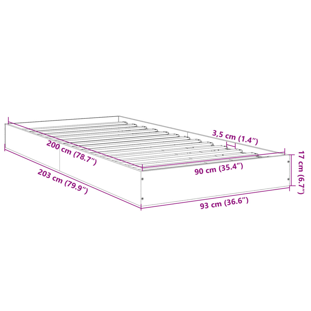 vidaXL Bed Frame without Mattress Black 90x200 cm Engineered Wood