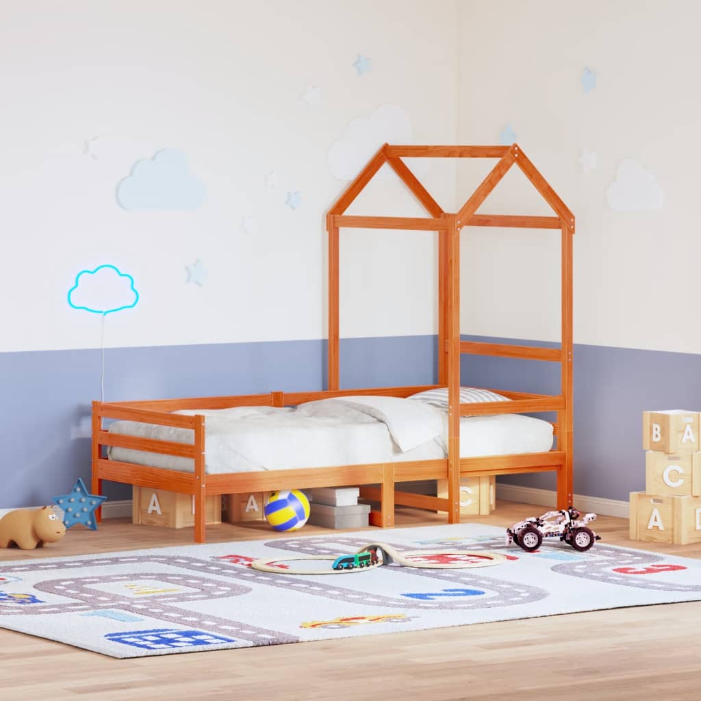 vidaXL Kids' Bed Roof Wax Brown 98x70x176.5 cm Solid Wood Pine