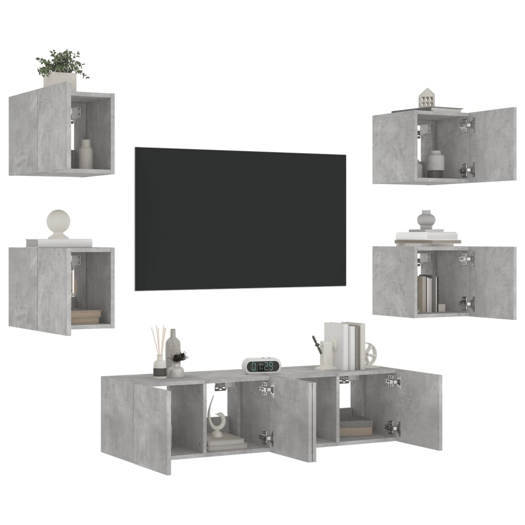 vidaXL 6 Piece TV Wall Units with LED Concrete Grey Engineered Wood