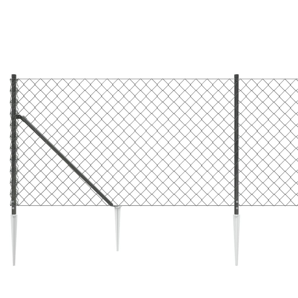 vidaXL Chain Link Fence with Spike Anchors Anthracite 1.1x25 m