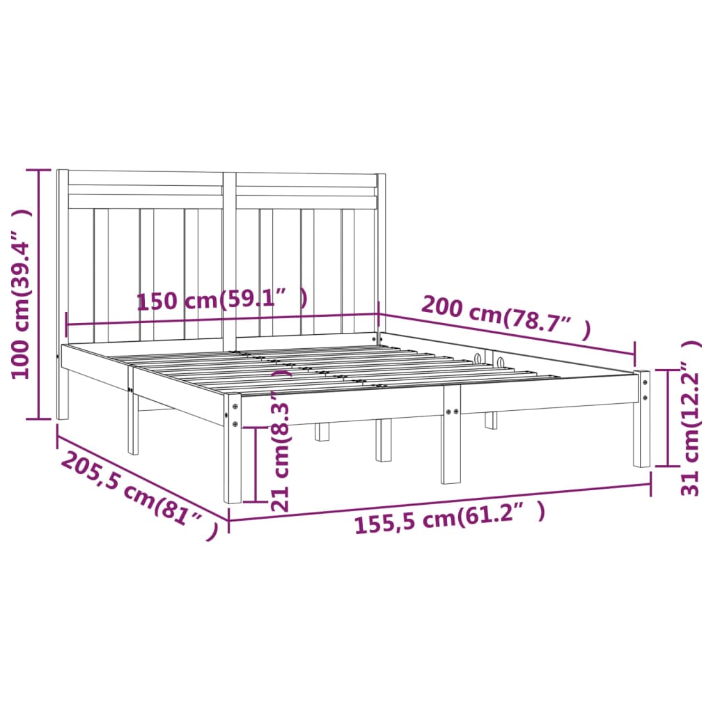 vidaXL Bed Frame without Mattress 150x200 cm King Size Solid Wood