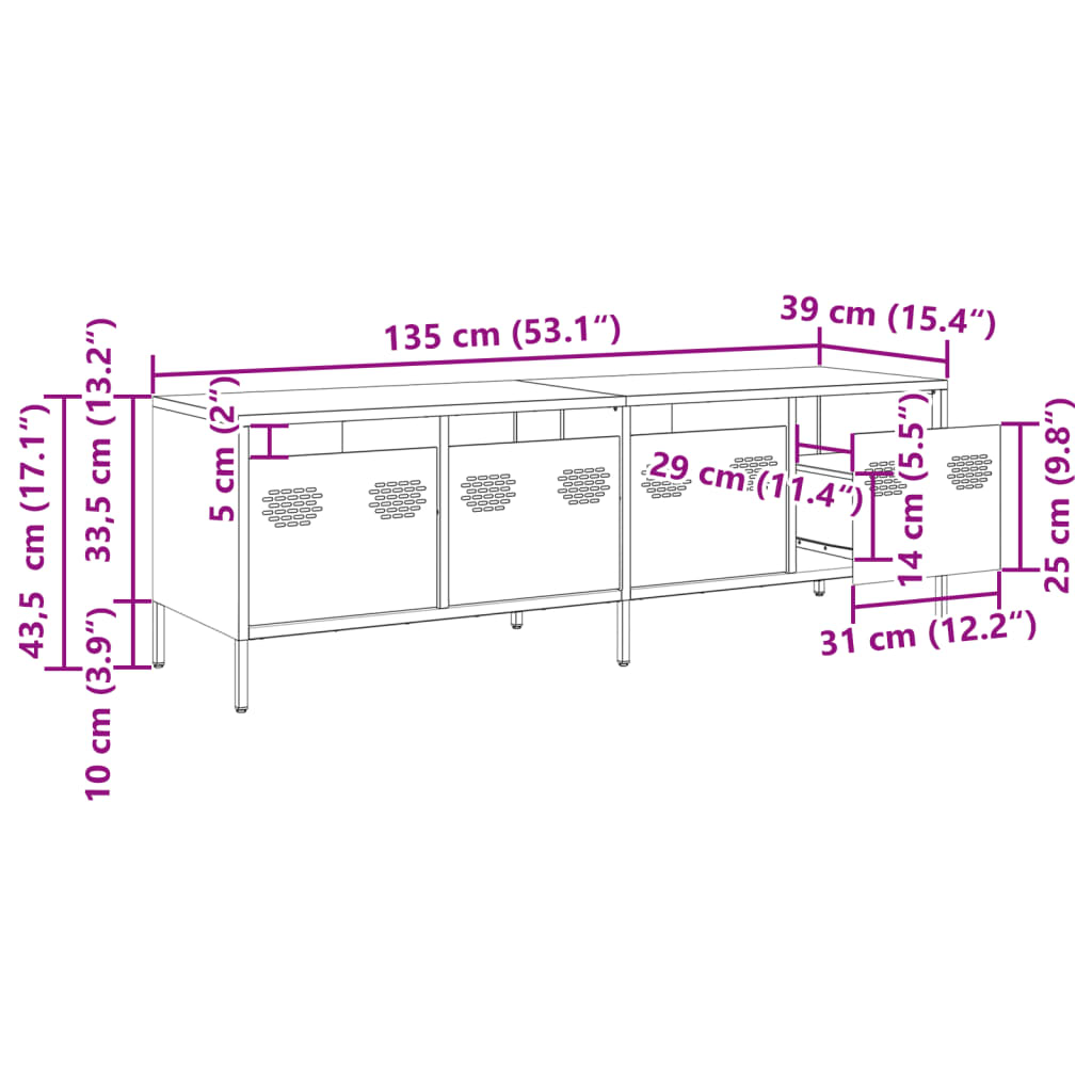 vidaXL TV Cabinet Olive Green 135x39x43.5 cm Cold-rolled Steel