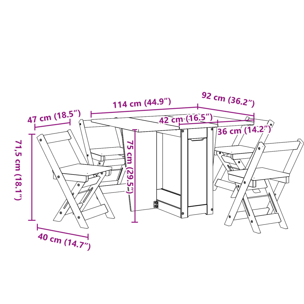 vidaXL 5 Piece Butterfly Dining Set Corona Foldable Wax Brown Pinewood