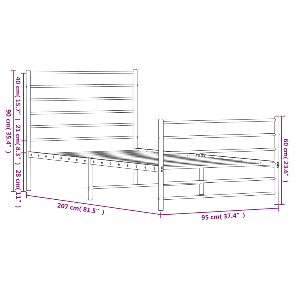 vidaXL Metal Bed Frame without Mattress with Footboard White 90x200 cm