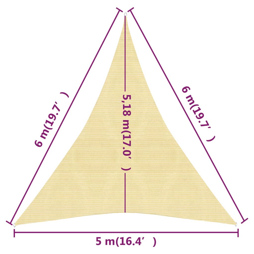 vidaXL Sunshade Sail 160 g/m² Beige 5x6x6 m HDPE