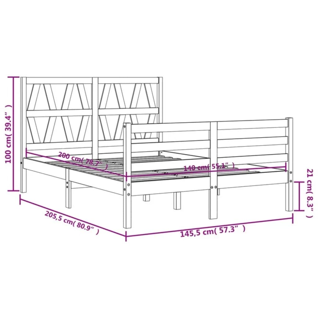 vidaXL Bed Frame without Mattress White 140x200 cm Solid Wood