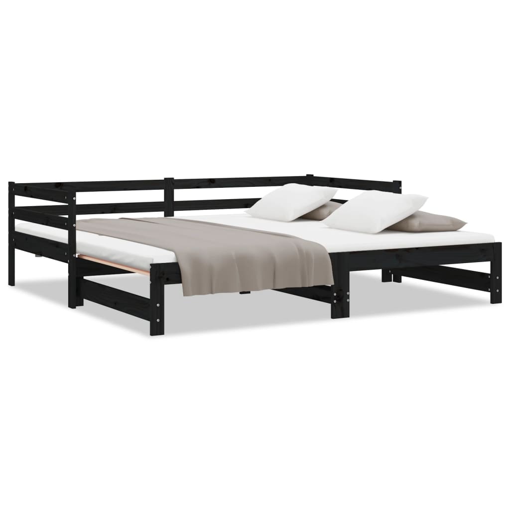 vidaXL Pull-out Day Bed without Mattress Black 2x(90x200) cm