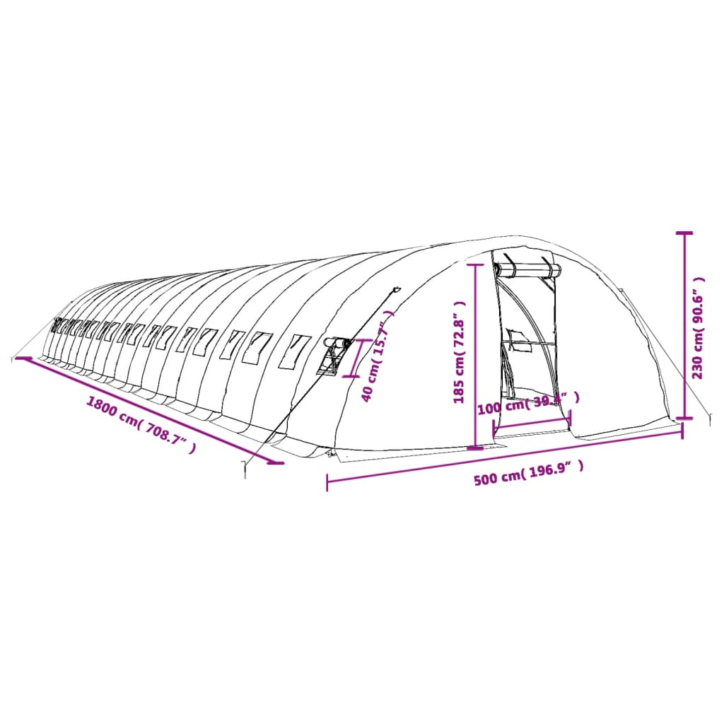 vidaXL Greenhouse with Steel Frame Green 90 m² 18x5x2.3 m