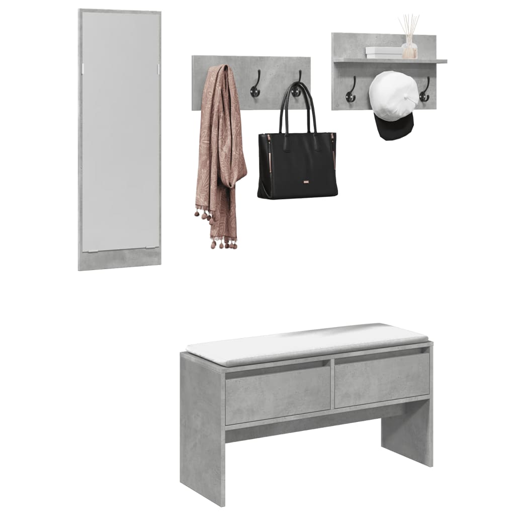 vidaXL 4 Piece Hallway Furniture Set Concrete Grey Engineered Wood