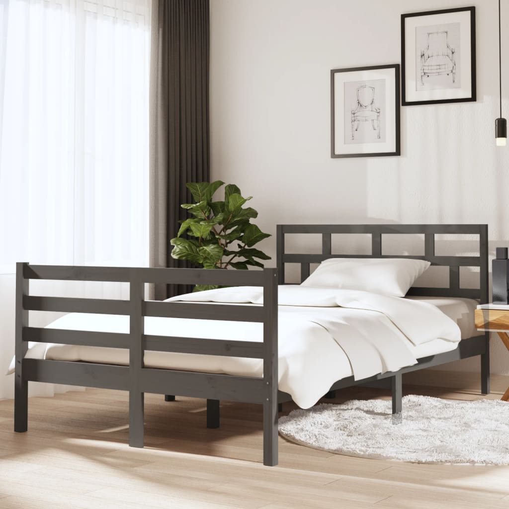 vidaXL Bed Frame without Mattress Grey Double Solid Wood