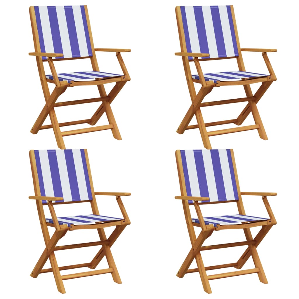 vidaXL Folding Garden Chairs 4 pcs Blue and White Fabric and Solid Wood