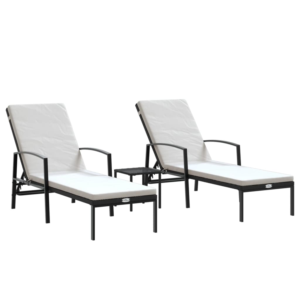 vidaXL Sun Loungers 2 pcs with Table Poly Rattan Black