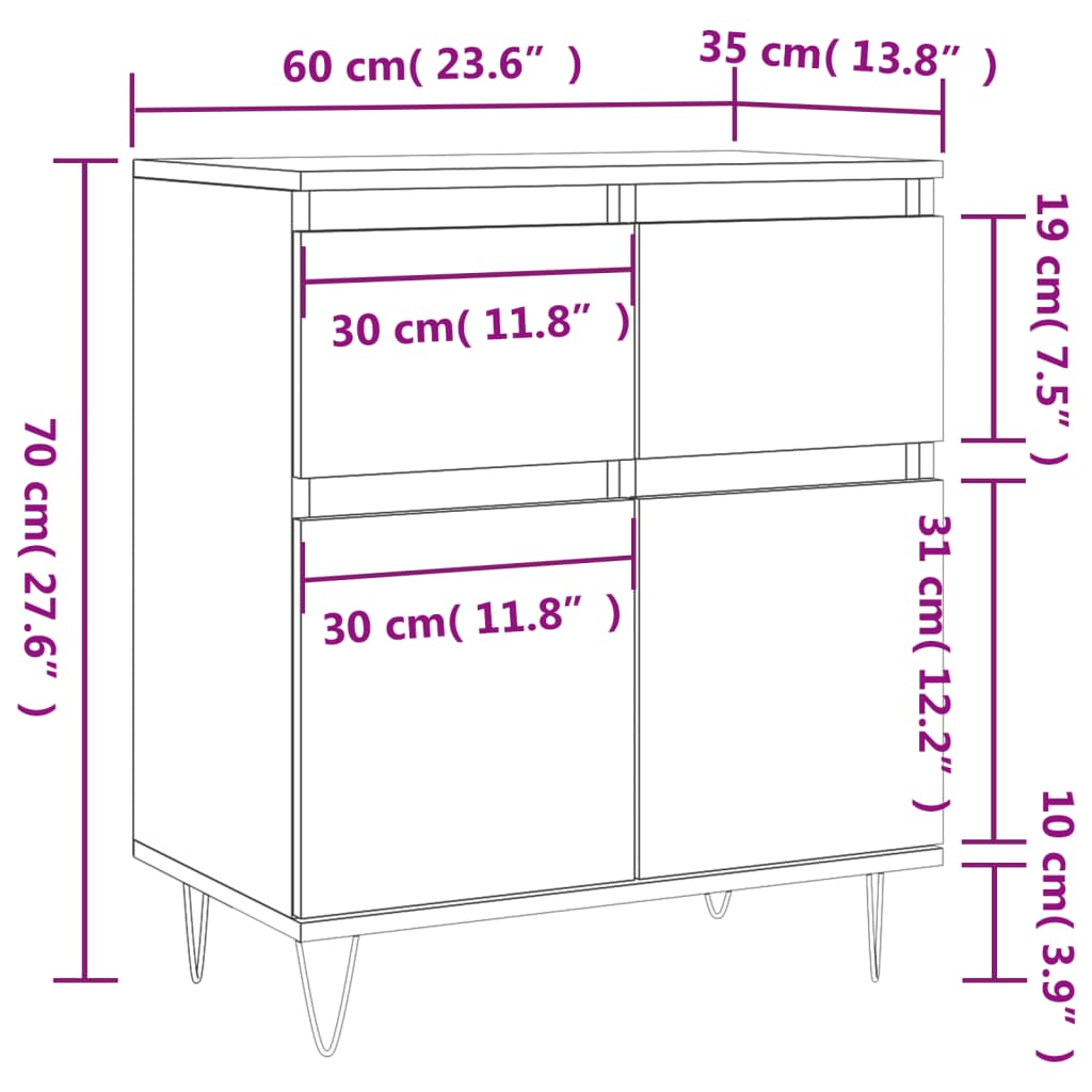 vidaXL Sideboard Concrete Grey 60x35x70 cm Engineered Wood