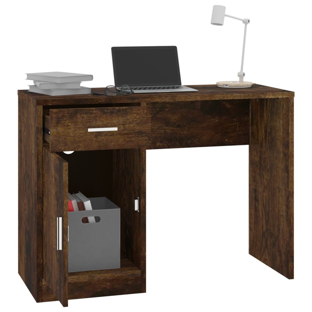 vidaXL Desk with Drawer&Cabinet Smoked Oak 100x40x73 cm Engineered Wood