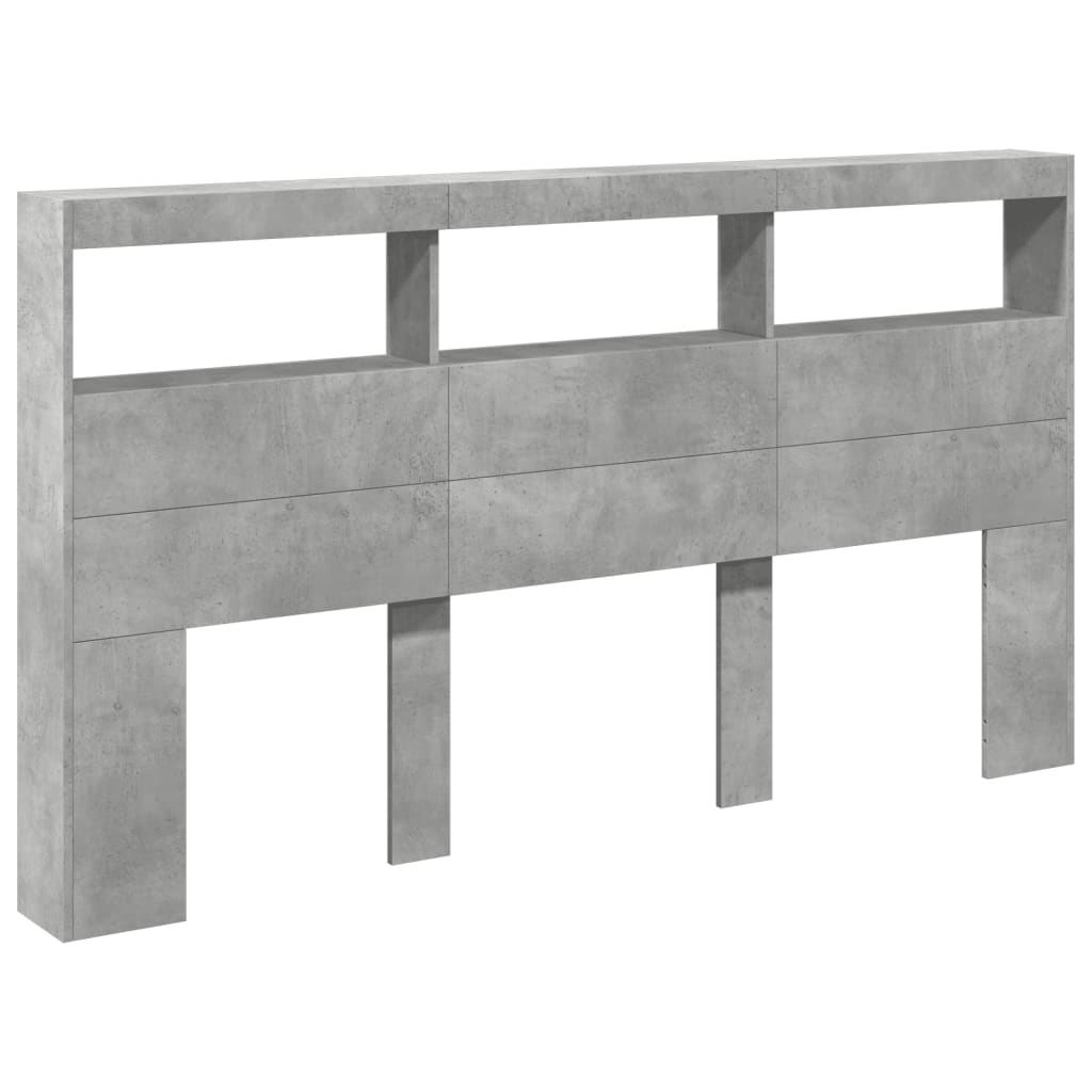 vidaXL Headboard Cabinet with LED Concrete Grey 180x17x102 cm