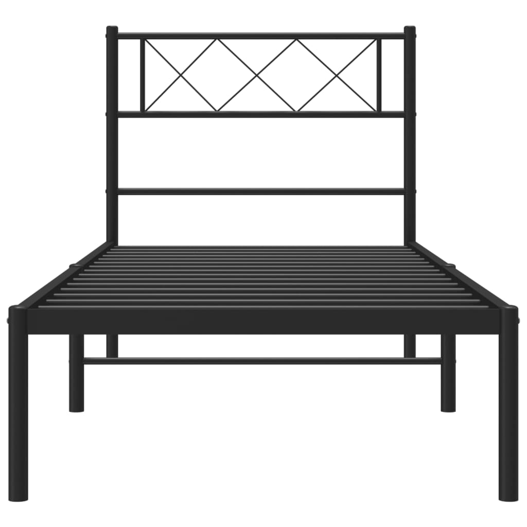 vidaXL Metal Bed Frame with Headboard Black 100x190 cm