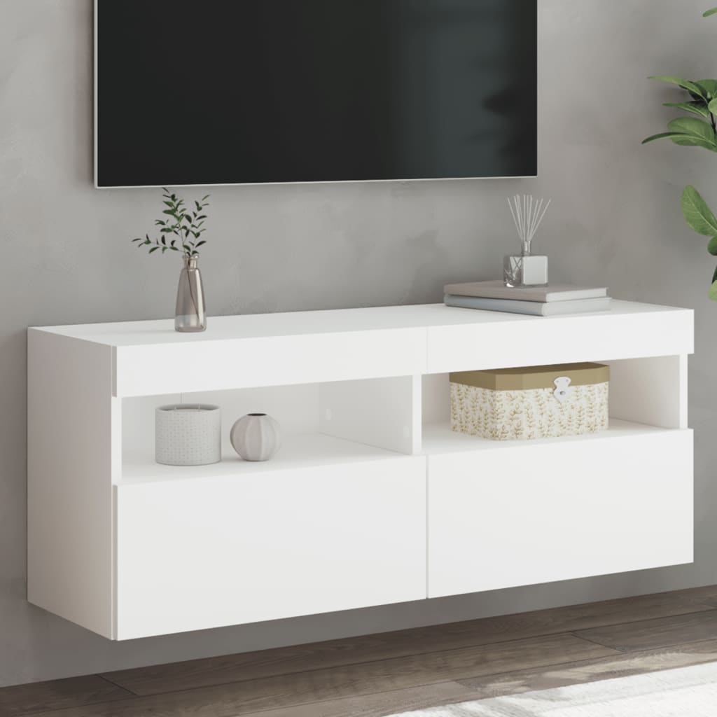 vidaXL TV Wall Cabinet with LED Lights White 100x30x40 cm