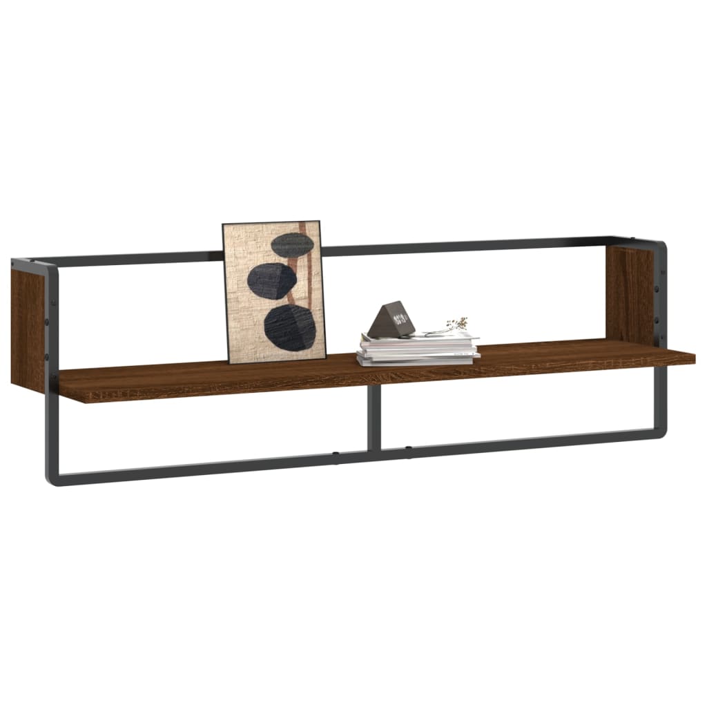 vidaXL Wall Shelf with Bar Brown Oak 100x25x30 cm