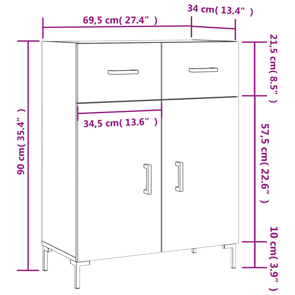 vidaXL Sideboard High Gloss White 69.5x34x90 cm Engineered Wood