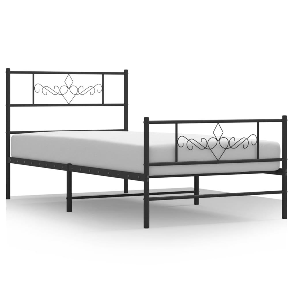 vidaXL Metal Bed Frame without Mattress with Footboard Black 100x190 cm