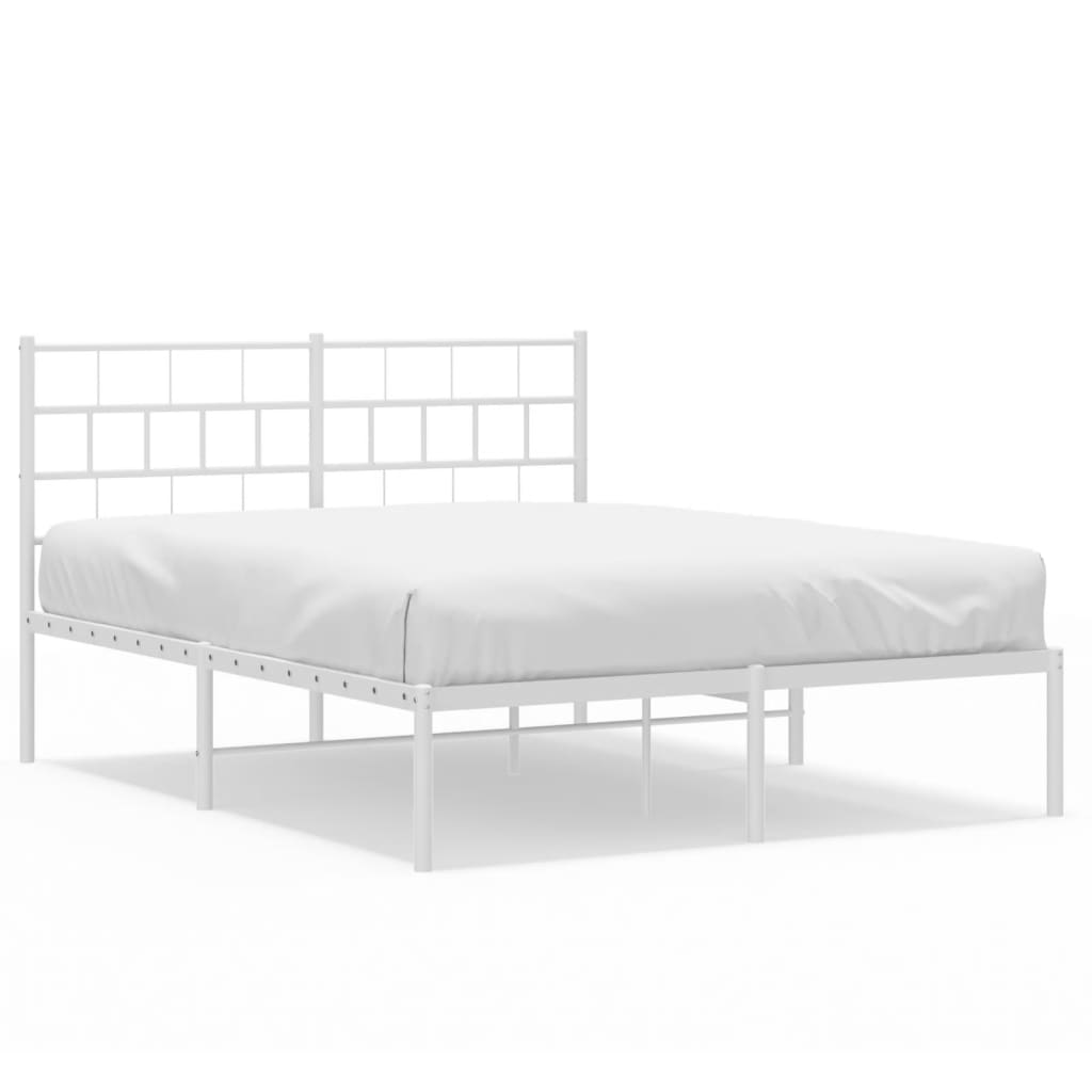 vidaXL Metal Bed Frame without Mattress with Headboard White 140x190 cm