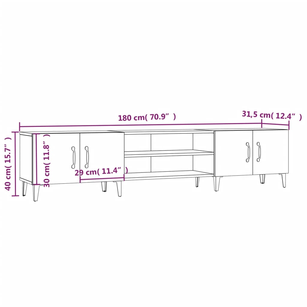 vidaXL TV Cabinet Black 180x31.5x40 cm Engineered Wood