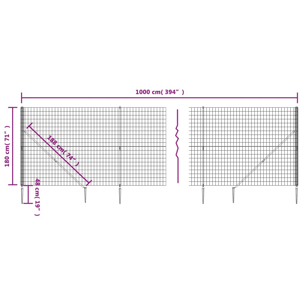 vidaXL Wire Mesh Fence with Spike Anchors Green 1.8x10 m