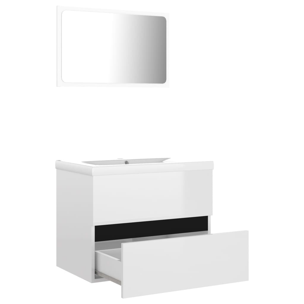 vidaXL Bathroom Furniture Set High Gloss White Engineered Wood