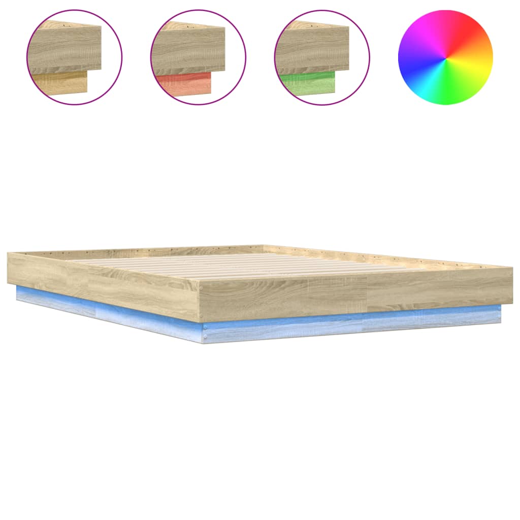 vidaXL Bed Frame with LED without Mattress Sonoma Oak 120x200 cm